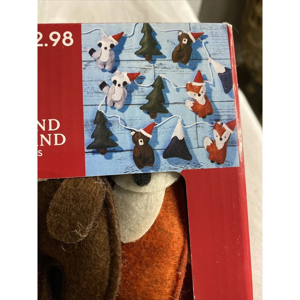 Holiday Time Woodland Animal Garland Plush Felt Fox Tree Racoon Bear 6 Ft Length